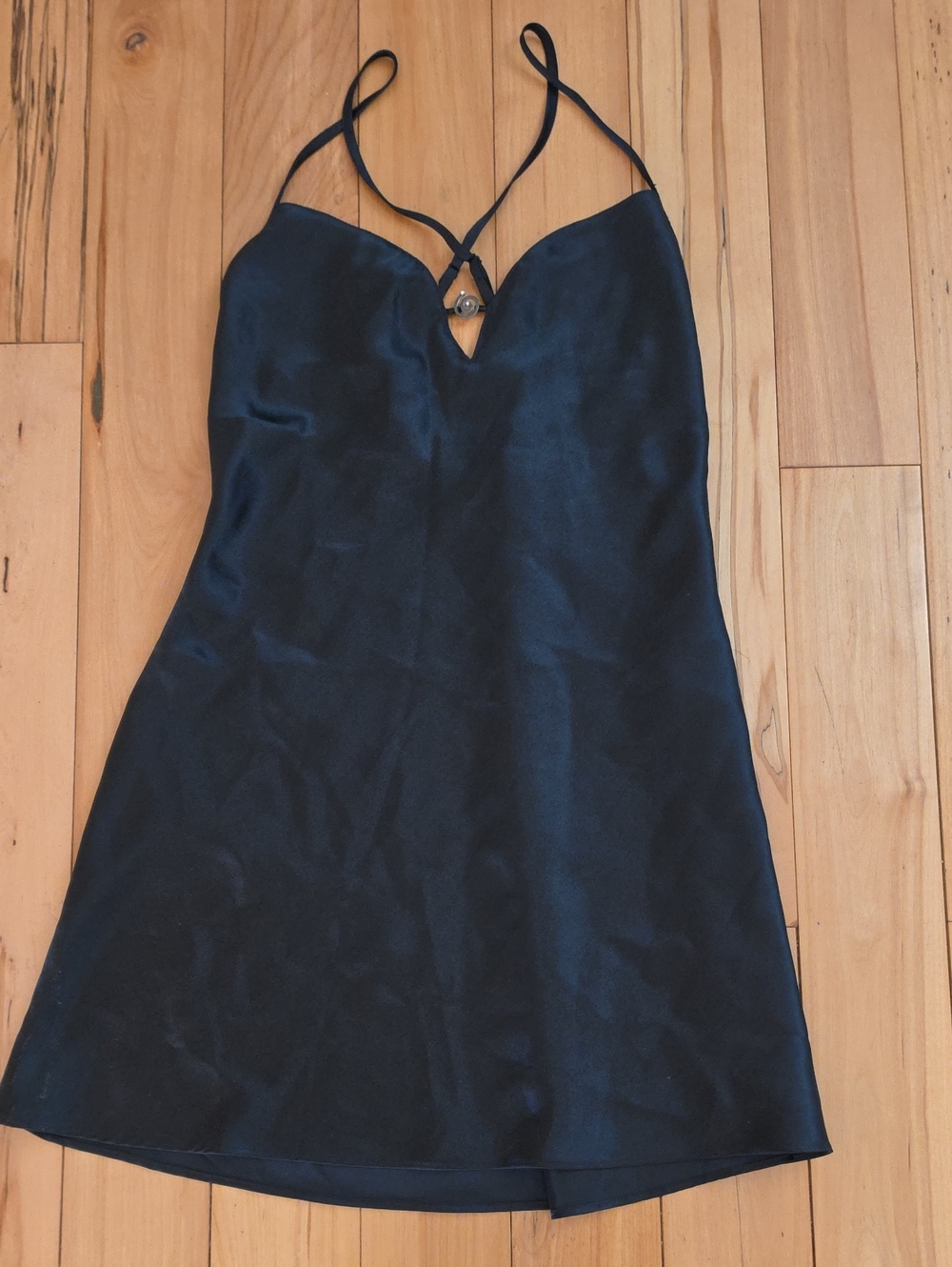 La Senza Black Satin Negligee with Strappy V-Neck